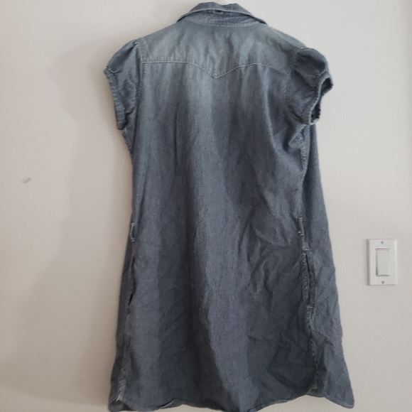 Levi's Blue Stripe Dress Denim Snap Button - Picture 4 of 5